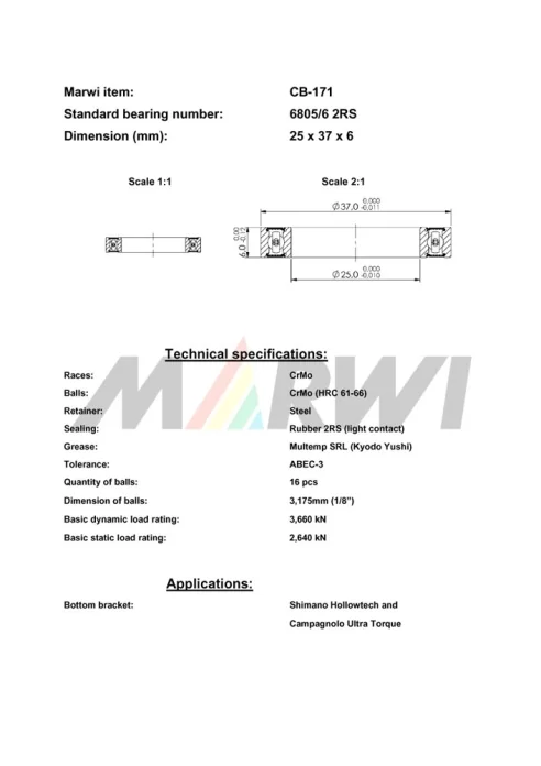 CB-171 Cartridge Bearing 6805/6