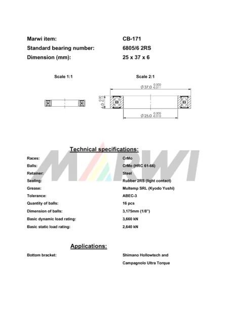 CB-171 Cartridge Bearing 6805/6