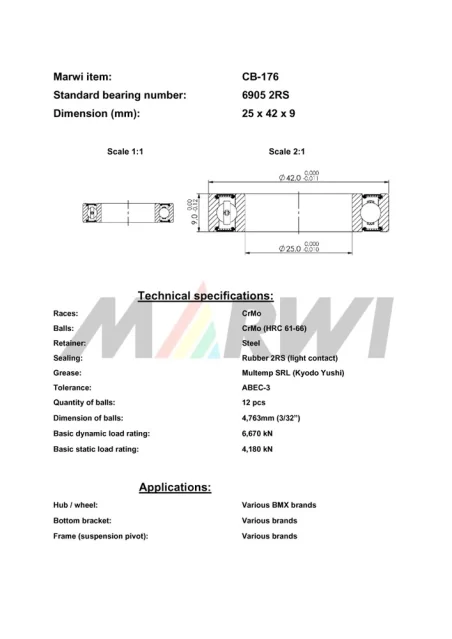 CB-176 Cartridge Bearing 6905