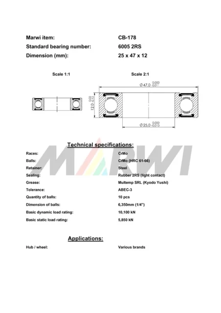 CB-178 Cartridge Bearing 6005