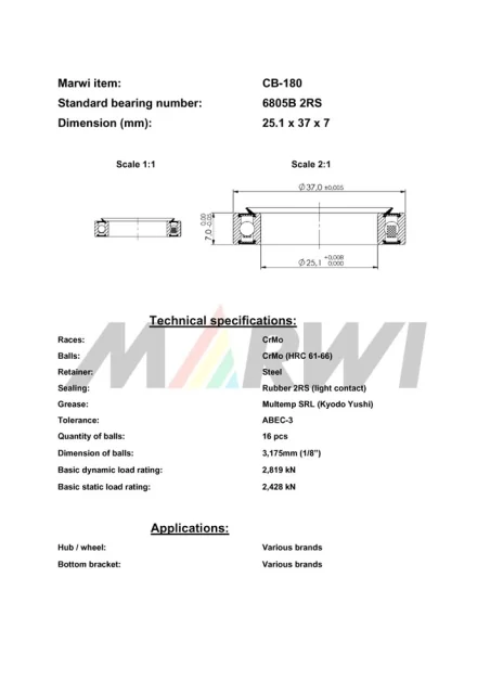 CB-180 Cartridge Bearing 6805B