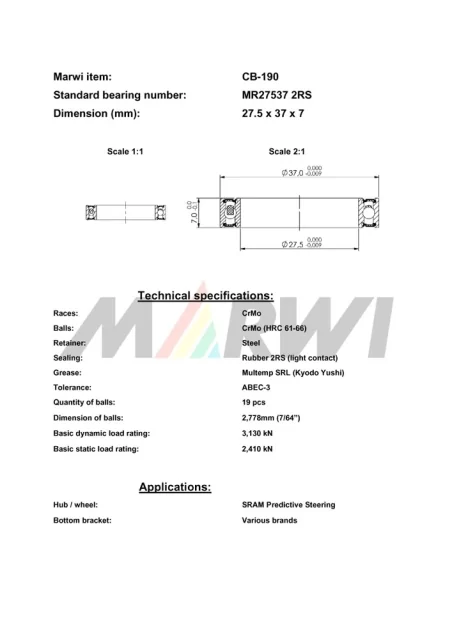 CB-190 Cartridge Bearing MR27537