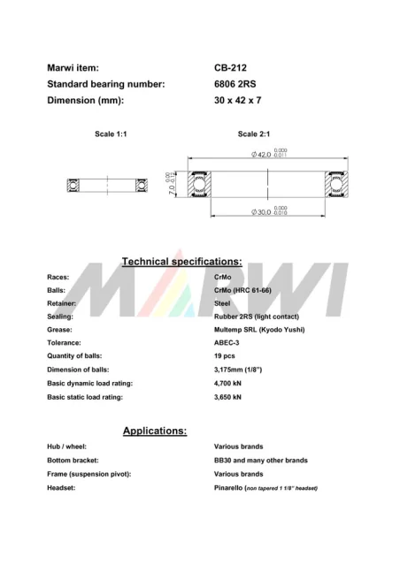 CB-212 Cartridge Bearing 6806