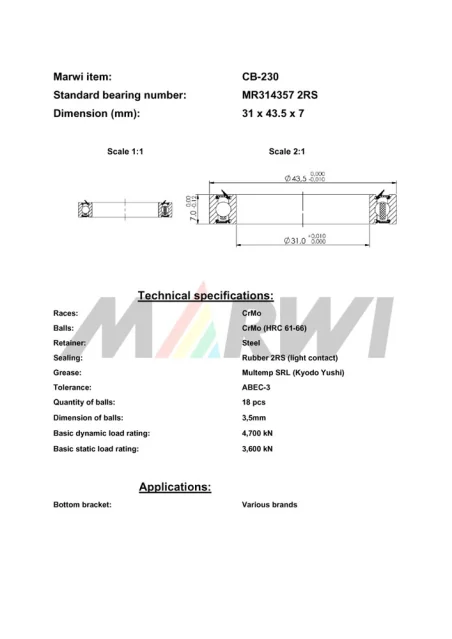 CB-230 Cartridge Bearing MR314357