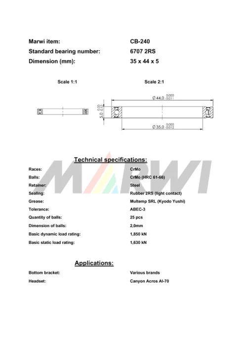 CB-240 Cartridge Bearing 6707