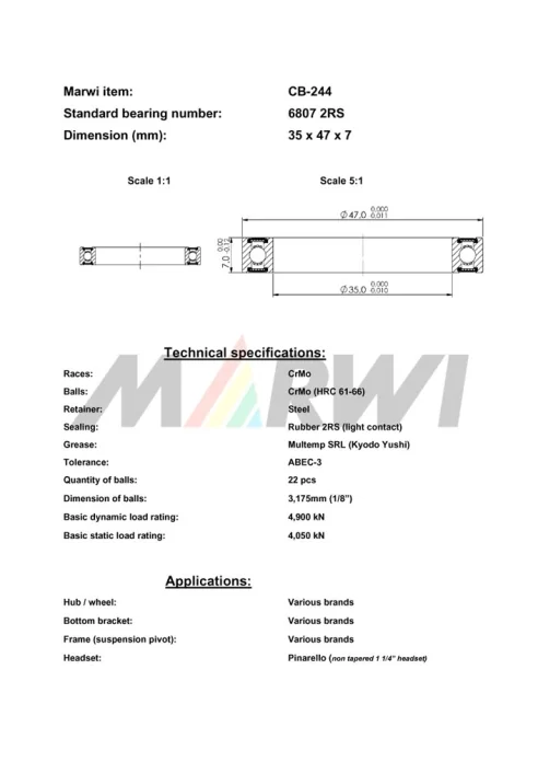 CB-244 Cartridge Bearing 6807