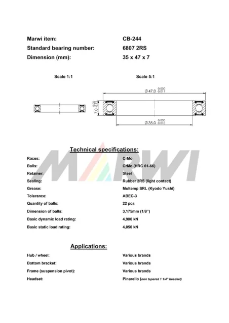 CB-244 Cartridge Bearing 6807