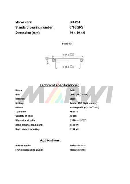 CB-251 Cartridge Bearing 6708