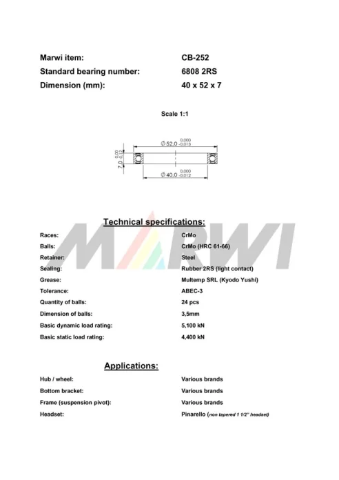 CB-252 Cartridge Bearing 6808