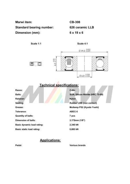 CB-308 Cartridge Bearing Ceramic 626