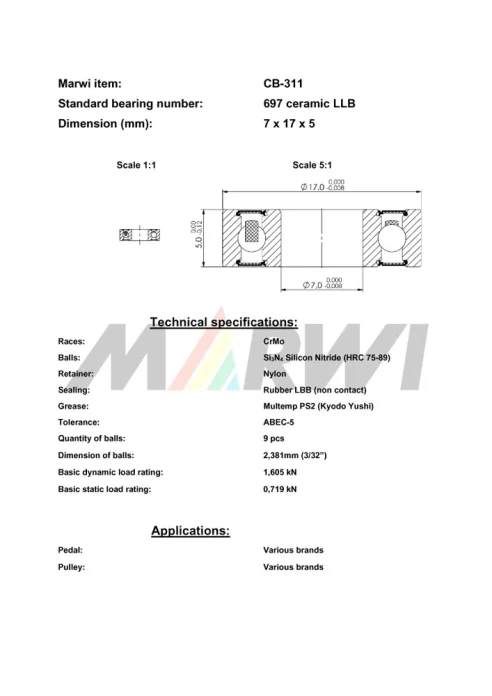 CB-311 Cartridge Bearing Ceramic 697