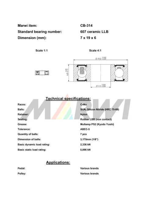 CB-314 Cartridge Bearing Ceramic 607