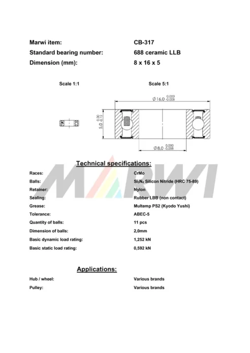 CB-317 Cartridge Bearing Ceramic 688