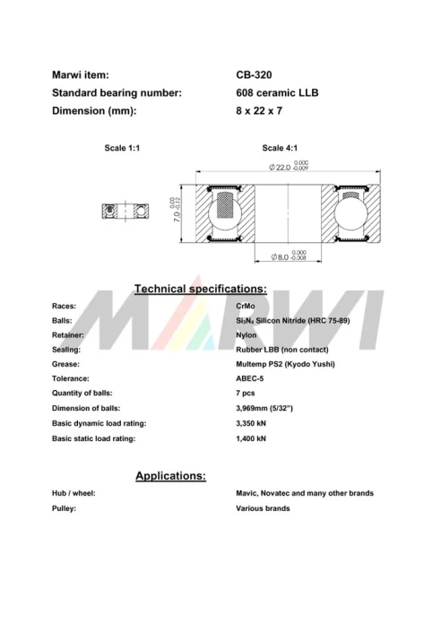 CB-320 Cartridge Bearing Ceramic 608