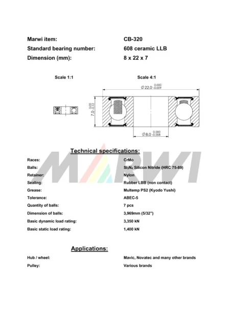 CB-320 Cartridge Bearing Ceramic 608