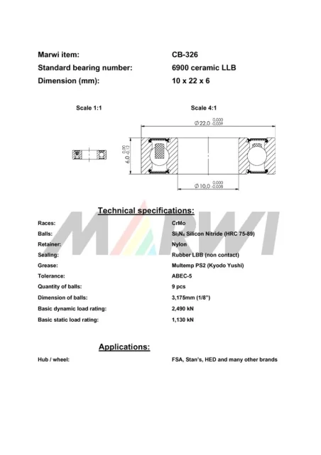CB-326 Cartridge Bearing Ceramic 6900