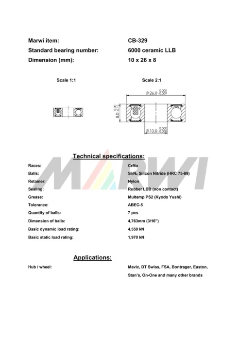 CB-329 Cartridge Bearing Ceramic 6000