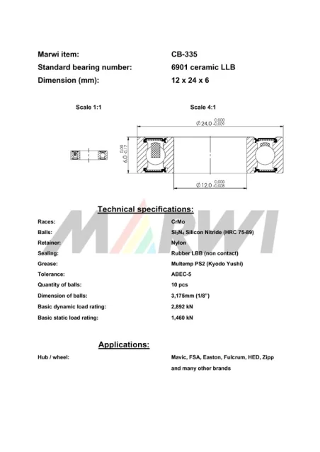 CB-335 Cartridge Bearing Ceramic 6901