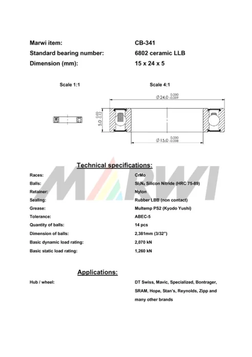 CB-341 Cartridge Bearing Ceramic 6802