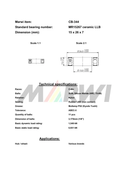 CB-344 Cartridge Bearing Ceramic MR15267