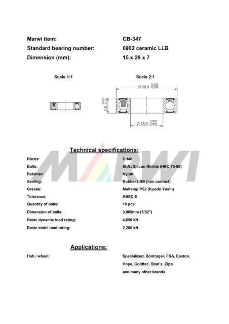CB-347 Cartridge Bearing Ceramic 6902