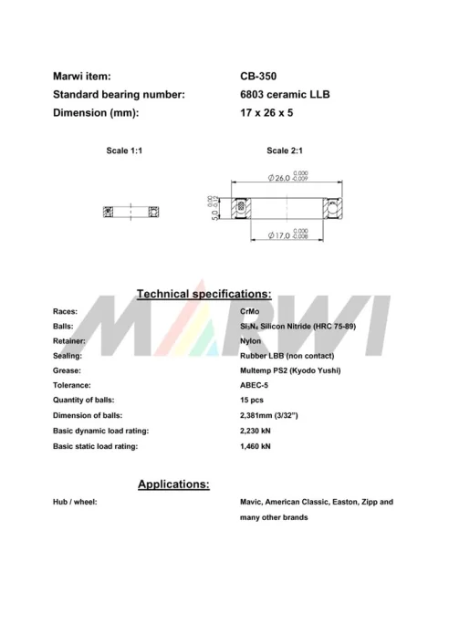 CB-350 Cartridge Bearing Ceramic 6803