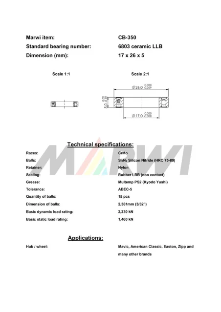 CB-350 Cartridge Bearing Ceramic 6803