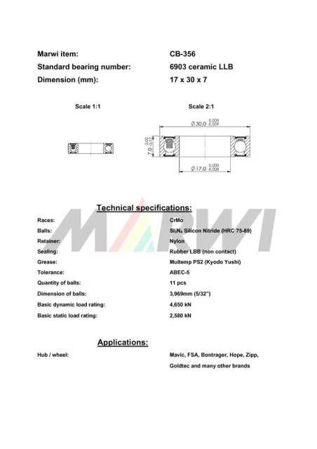 CB-356 Cartridge Bearing Ceramic 6903