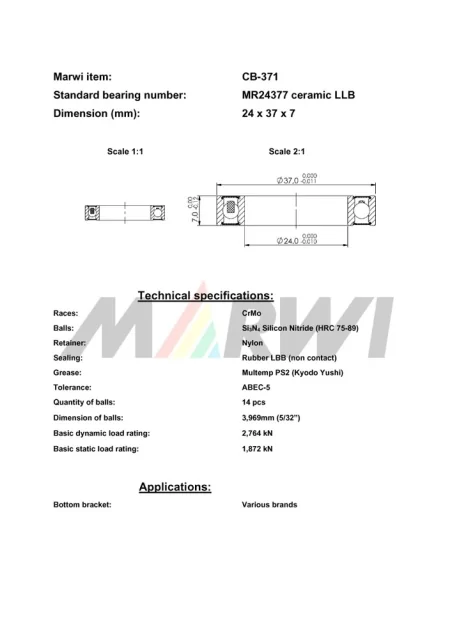 CB-371 Cartridge Bearing Ceramic MR24377 ceramic