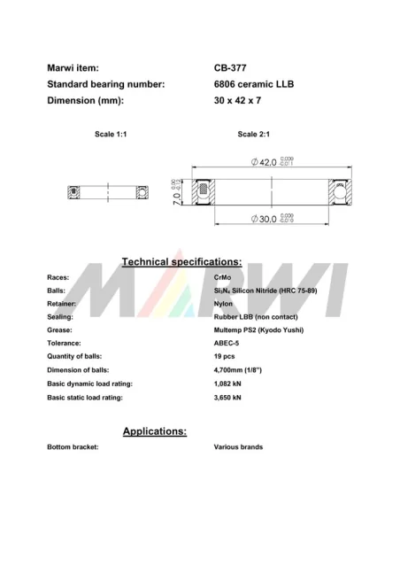 CB-377 Cartridge Bearing Ceramic 6806