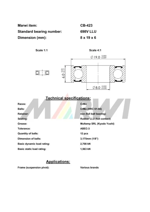 CB-423 Cartridge Bearing MAX 698