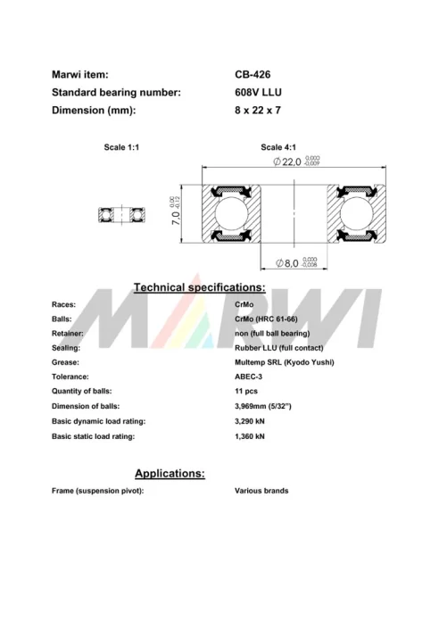 CB-426 Cartridge Bearing MAX 608