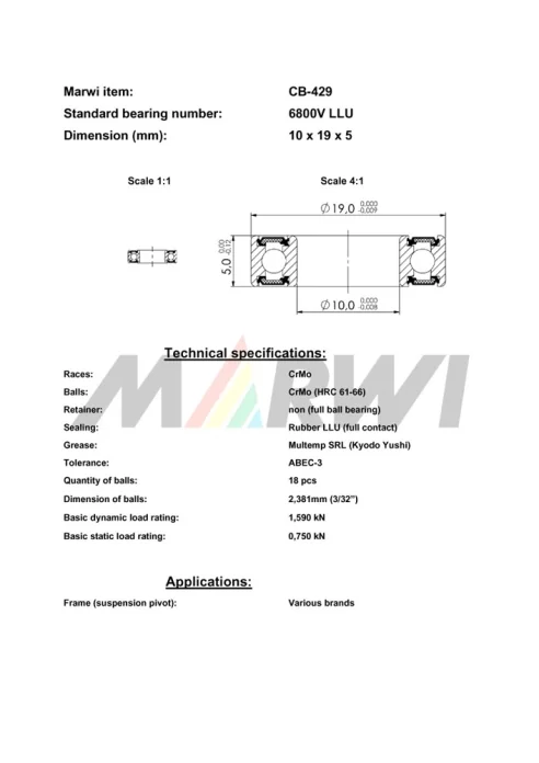 CB-429 Cartridge Bearing MAX 6800