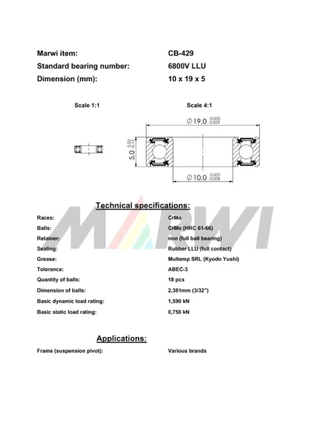 CB-429 Cartridge Bearing MAX 6800