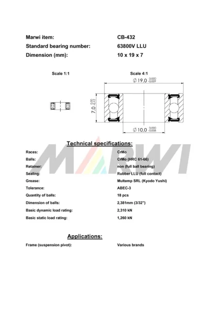 CB-432 Cartridge Bearing MAX 63800