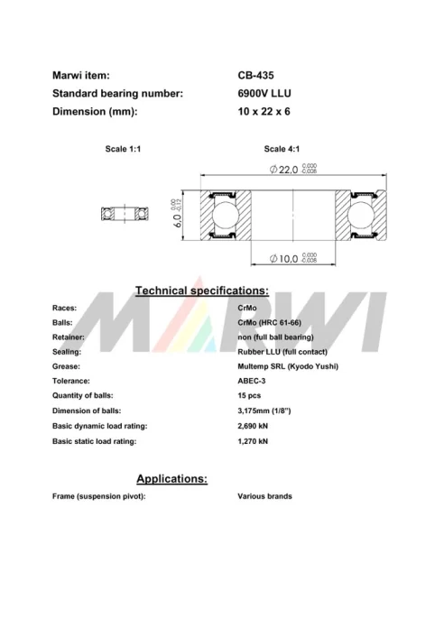 CB-435 Cartridge Bearing MAX 6900