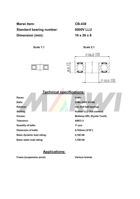 CB-438 Cartridge Bearing MAX 6000