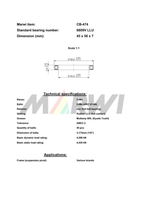 CB-474 Cartridge Bearing MAX 6809