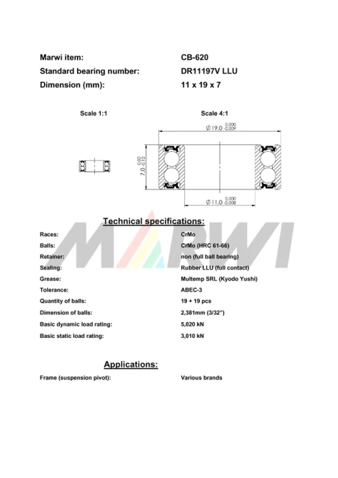 CB-620 Cartridge Bearing MAX DR11197V