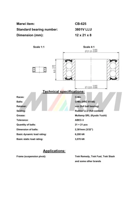 CB-625 Cartridge Bearing MAX 3801V