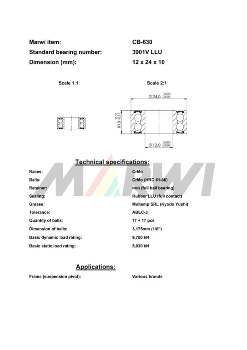CB-630 Cartridge Bearing MAX 3901V