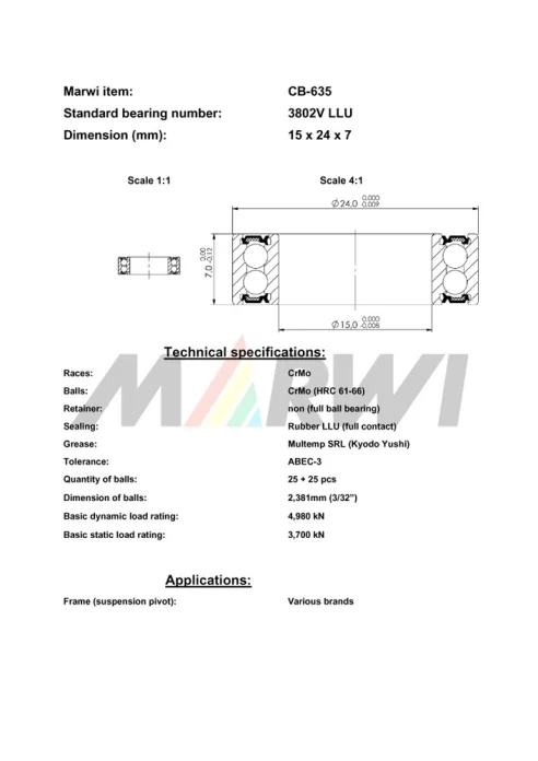 CB-635 Cartridge Bearing MAX 3802V