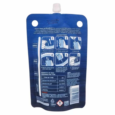 SQUIRT Cycling Products Seal Tyre Sealant With BEADBLOCK EASYFILL POUCH 120ml
