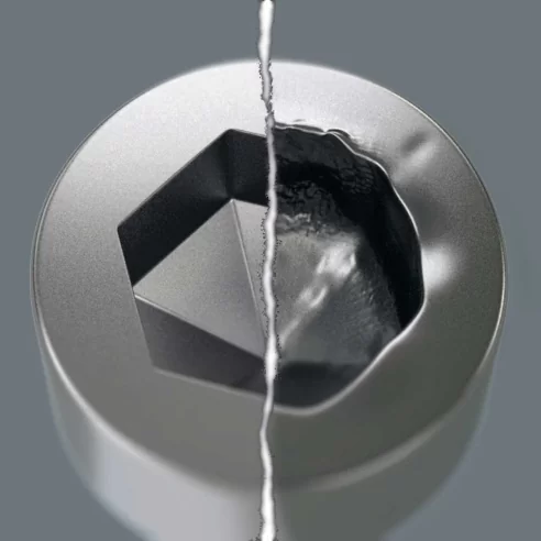 Hexagon screws can endure a problem because the contact surfaces delivering the power from the conventional tool, is transferred to the screw via very small surface areas. The consequence: the screw can become damaged (rounding out). Hex-Plus tools have a greater contact surface that prevents this from happening! At the same time, as much as 20 % more torque can be applied. Good to know: Hex- Plus tools fit into every