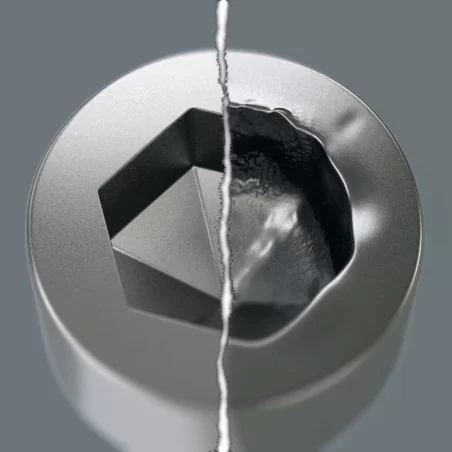 Hexagon screws can endure a problem because the contact surfaces delivering the power from the conventional tool, is transferred to the screw via very small surface areas. The consequence: the screw can become damaged (rounding out). Hex-Plus tools have a greater contact surface that prevents this from happening! At the same time, as much as 20 % more torque can be applied. Good to know: Hex- Plus tools fit into every