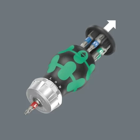 The handle can be opened and thus gives access to the six bits contained in the magazine. Wera Bicycle Set 11, 8 pieces - 05004179001