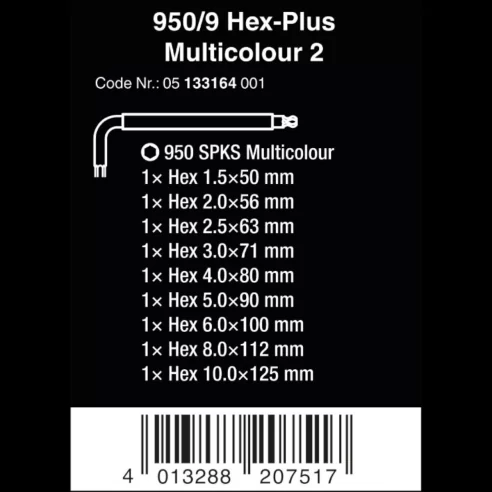 Wera 950/9 Hex-Plus Multicolour 2 L-key set, 05133164001, 9pcs. -