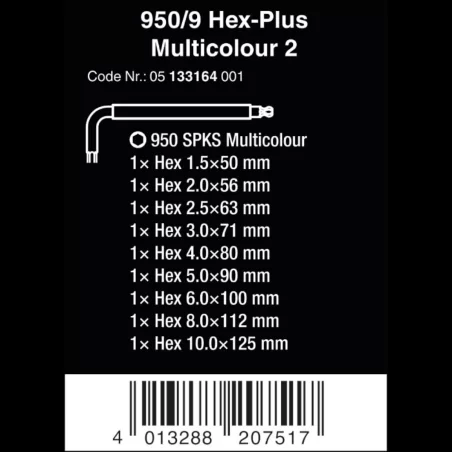 Wera 950/9 Hex-Plus Multicolour 2 L-key set, 05133164001, 9pcs. -