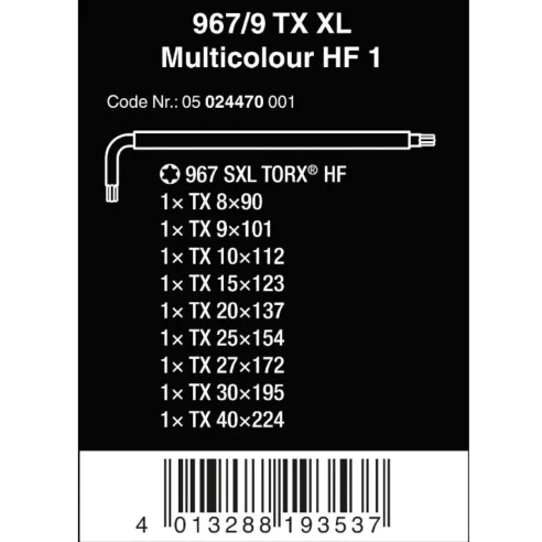 Wera TX XL Multicolour HF 1 L-key set