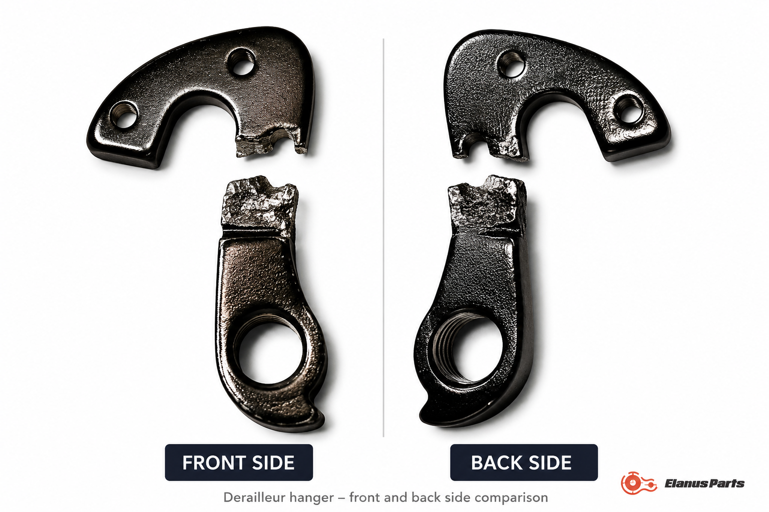 Derailleur hanger front and back side comparison